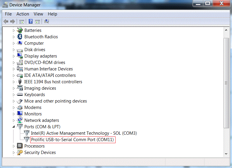 USB PL2303 Device Manager